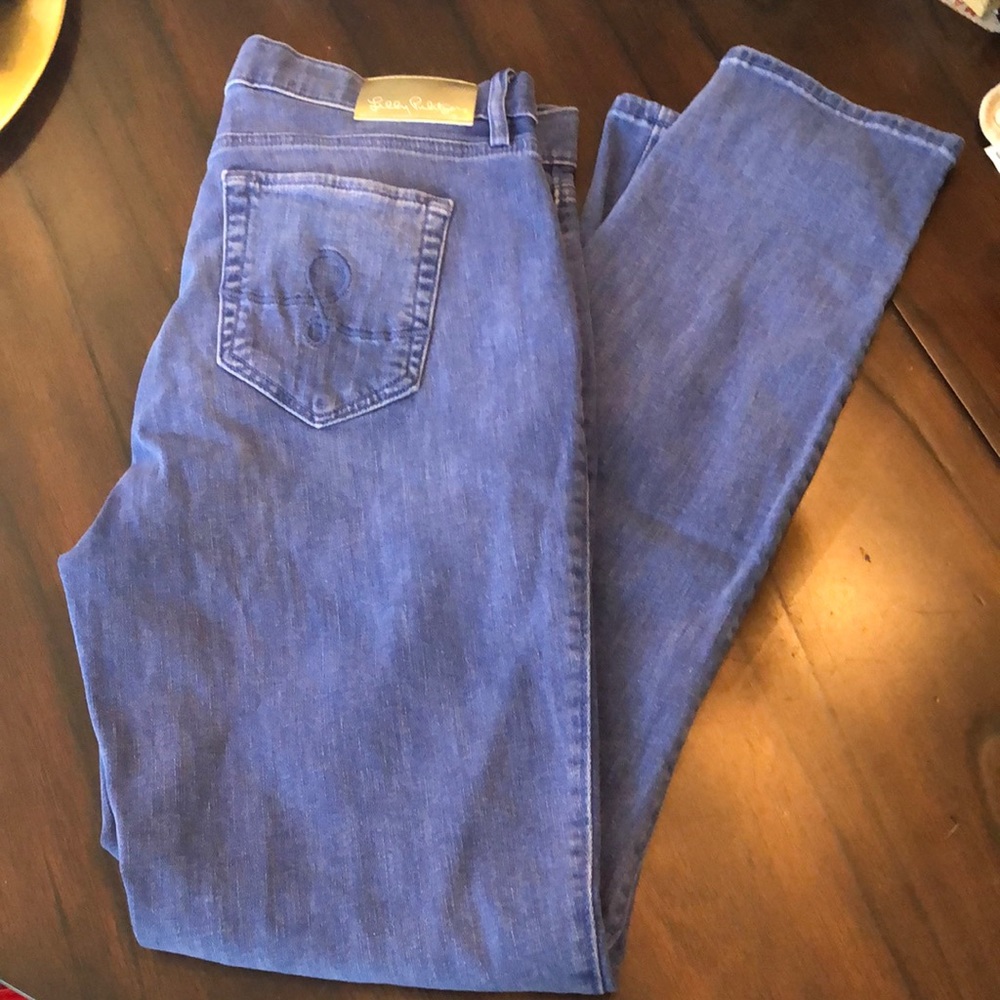 🌴Lilly Pulitzer Classic High Waist L stitched back pocket lighter denim jeans